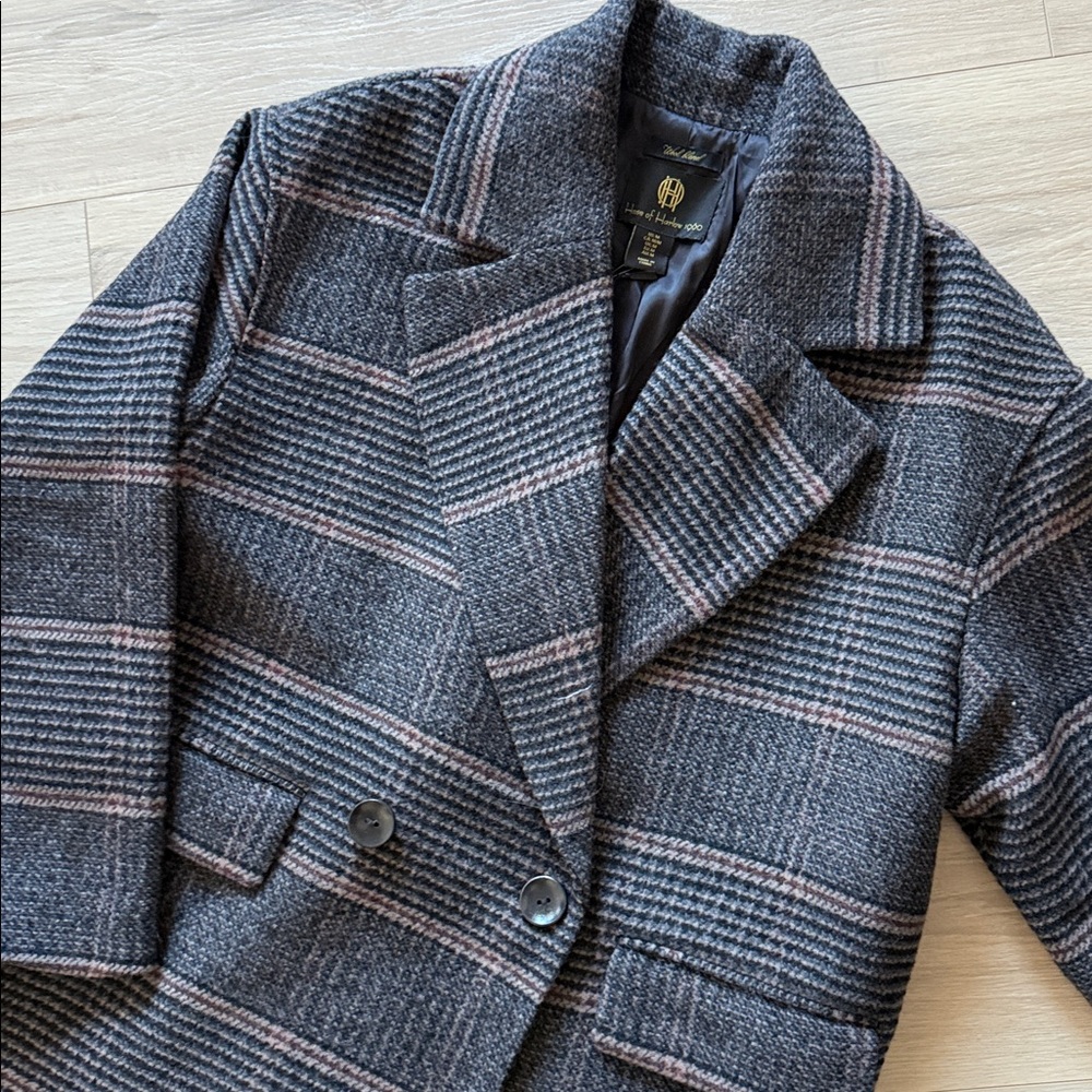 NEW- House of Harlow 1960 Wool Blend Plaid Coat - Picture 2 of 13